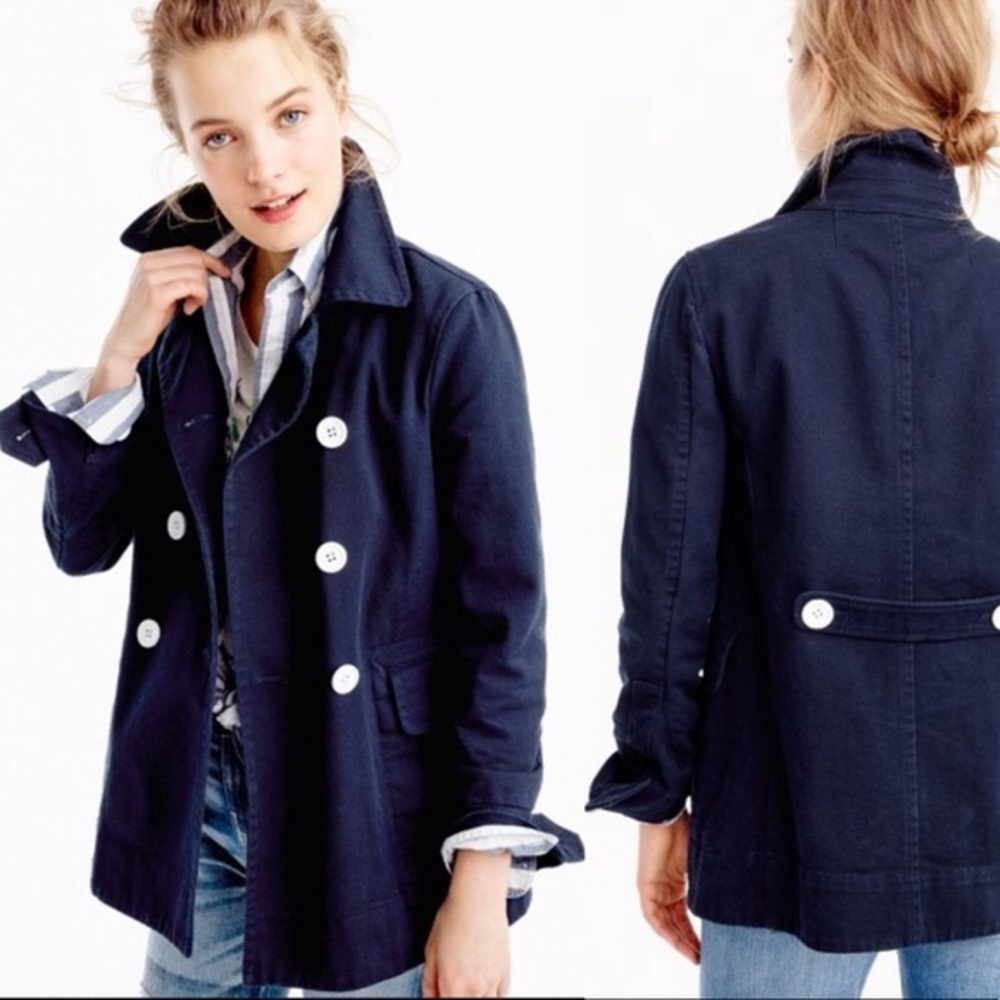 J.Crew Navy Pea Coat in Heavyweight Cotton Twill